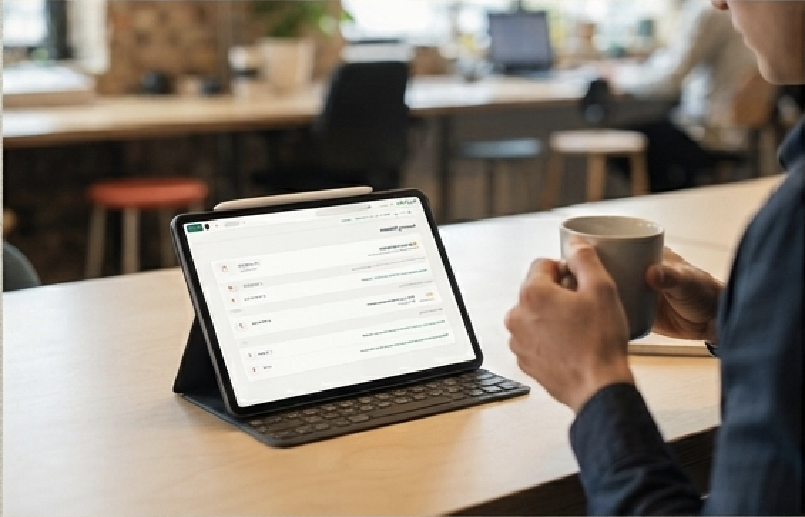 Reviewing open invoices in Rozuro on a tablet